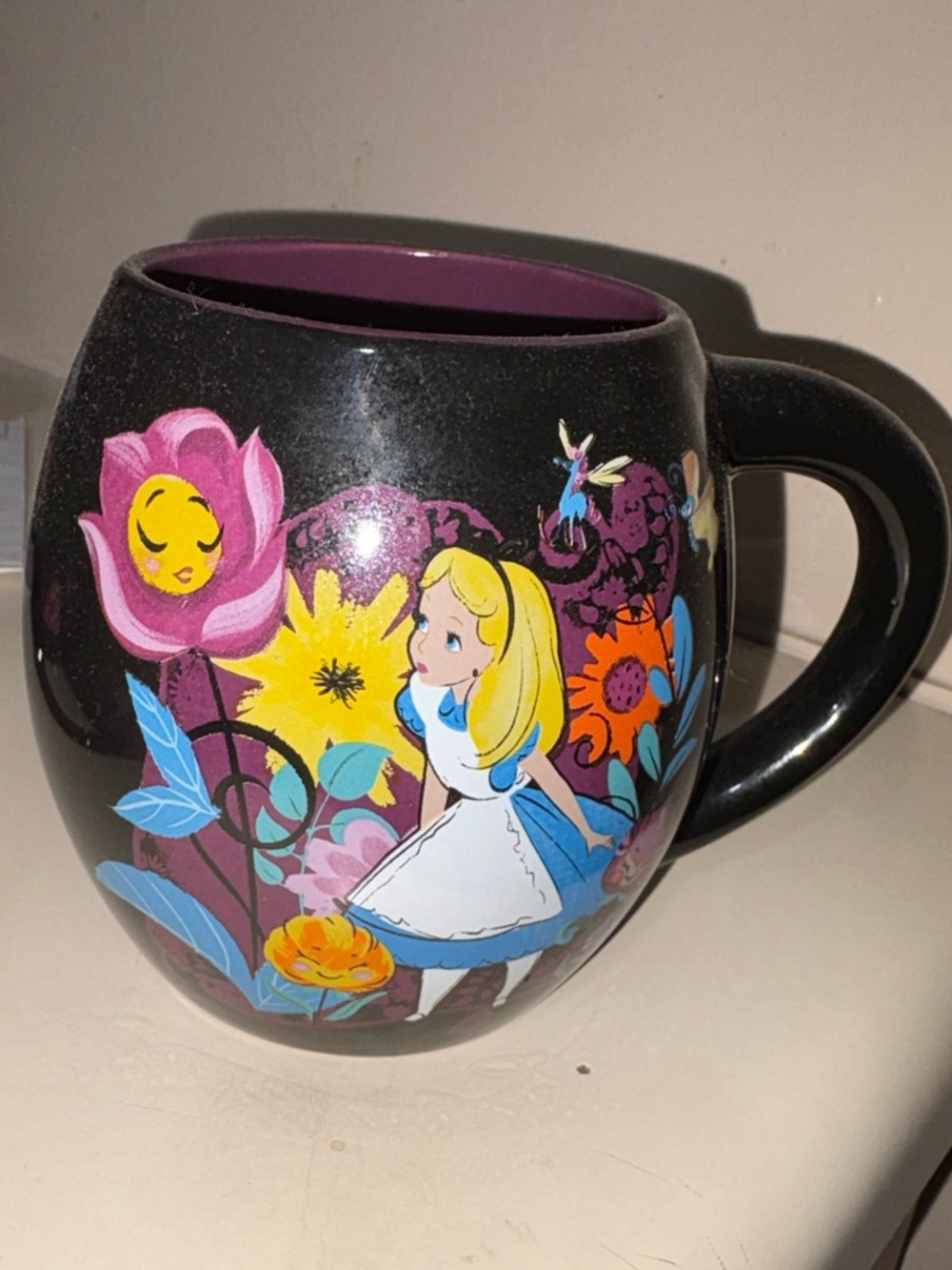Disney Black Alice in Wonderland Floral Ceramic Coffee Mug